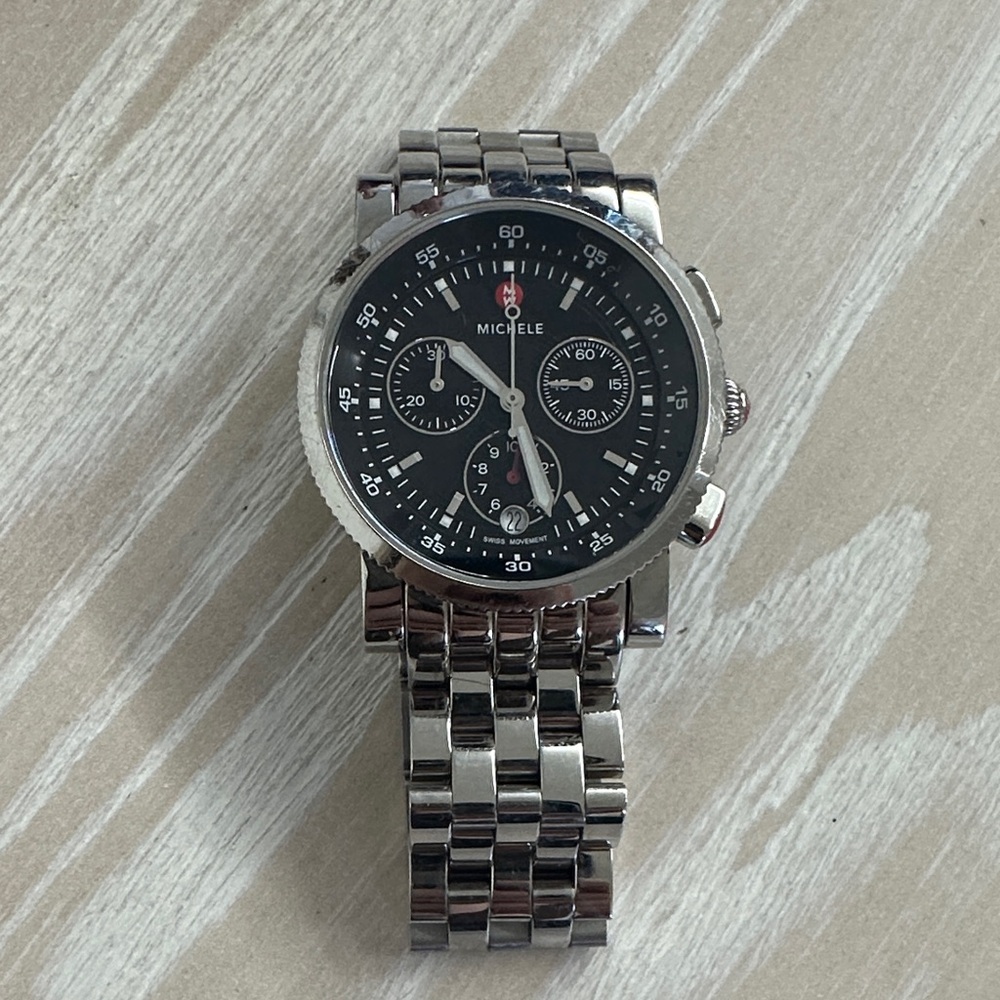 Michele Silver and Black Chronograph Timepiece